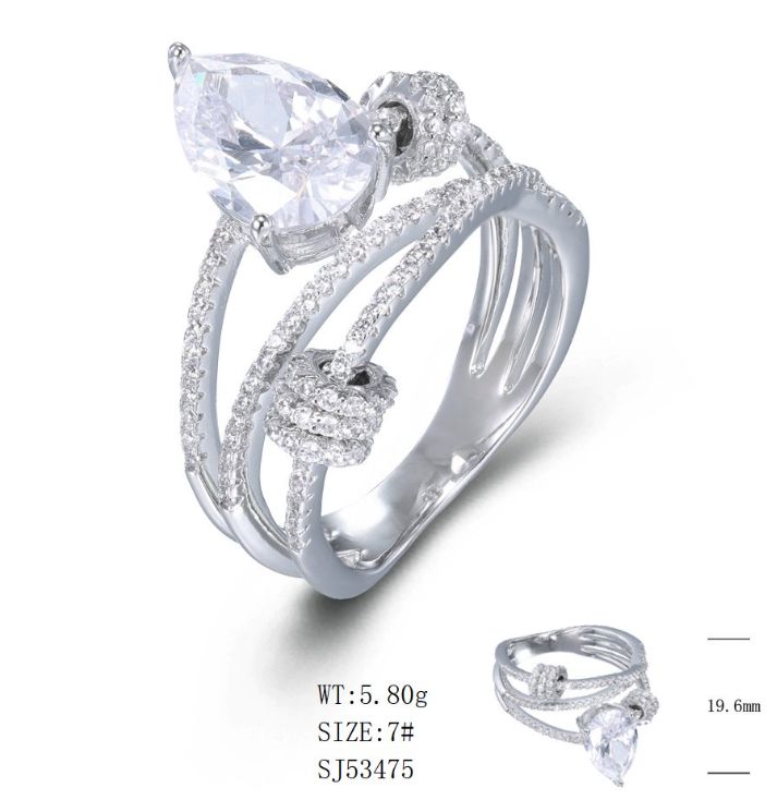 SJ53475, Ladies' Moissanite Ring, S925, Rhodium Plated, White, 5.727g