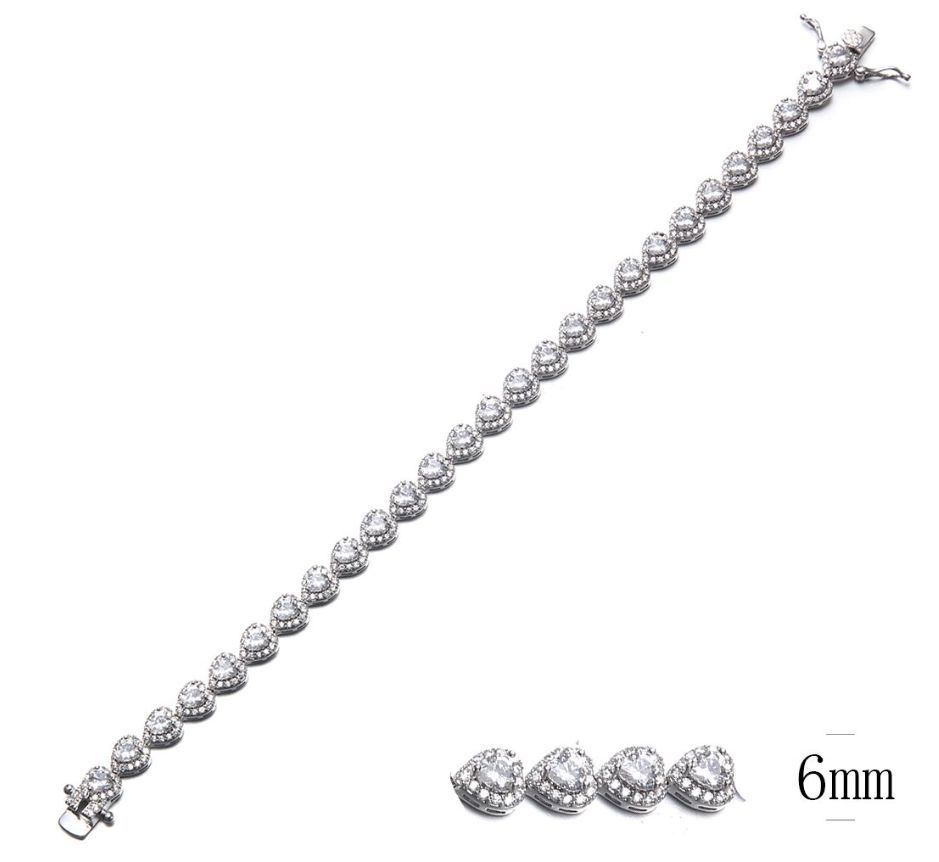 SB09150, Ladies' Moissanite Bracelet, S925, Rhodium Plated, White, 13.2g