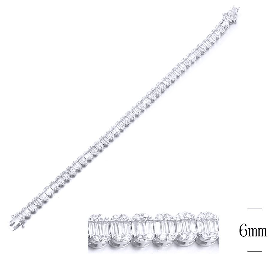 SB10629, Ladies' Moissanite Bracelet, S925, Rhodium Plated, White, 15.427g