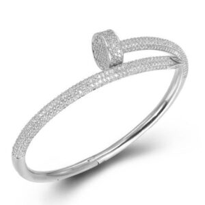 SA05870, Ladies' Moissanite Bangle, S925, Rhodium Plated, White, 26.95g