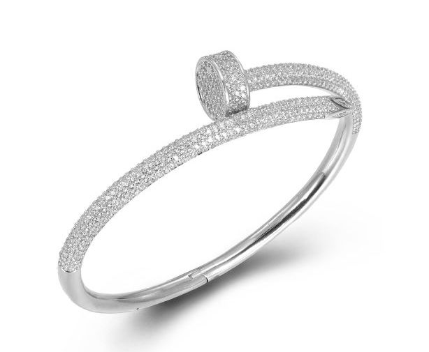 SA05870, Ladies' Moissanite Bangle, S925, Rhodium Plated, White, 26.95g