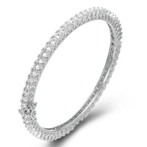 SA06046, Ladies' Moissanite Bangle, S925, Rhodium Plated, White, 15.95g