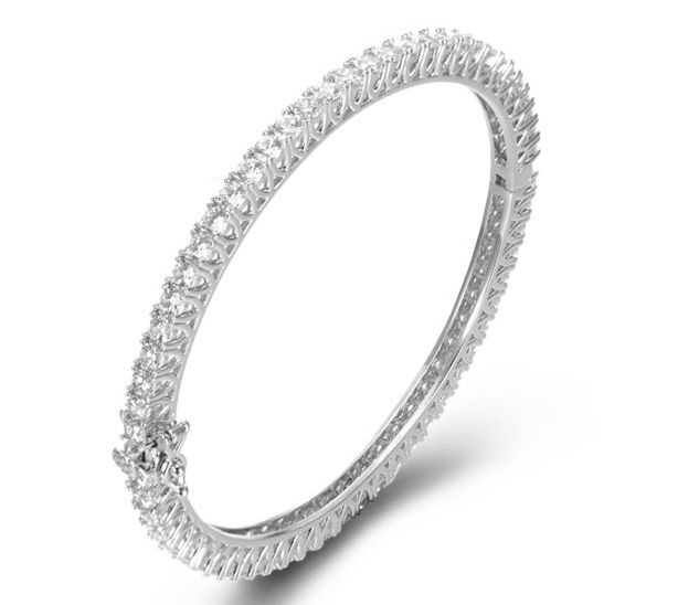 SA06046, Ladies' Moissanite Bangle, S925, Rhodium Plated, White, 15.95g
