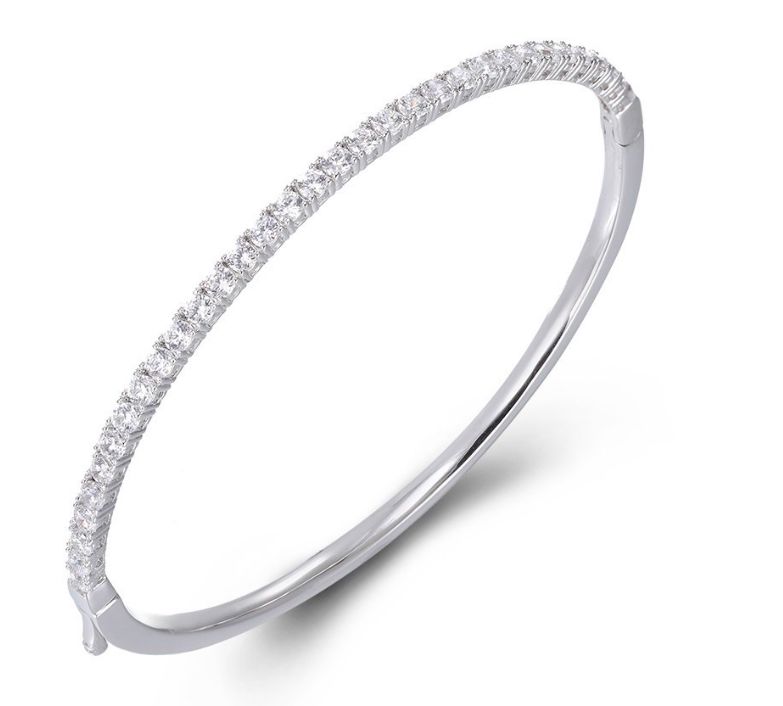 SA06680, Ladies' Moissanite Bangle, S925, Rhodium Plated, White, 10g