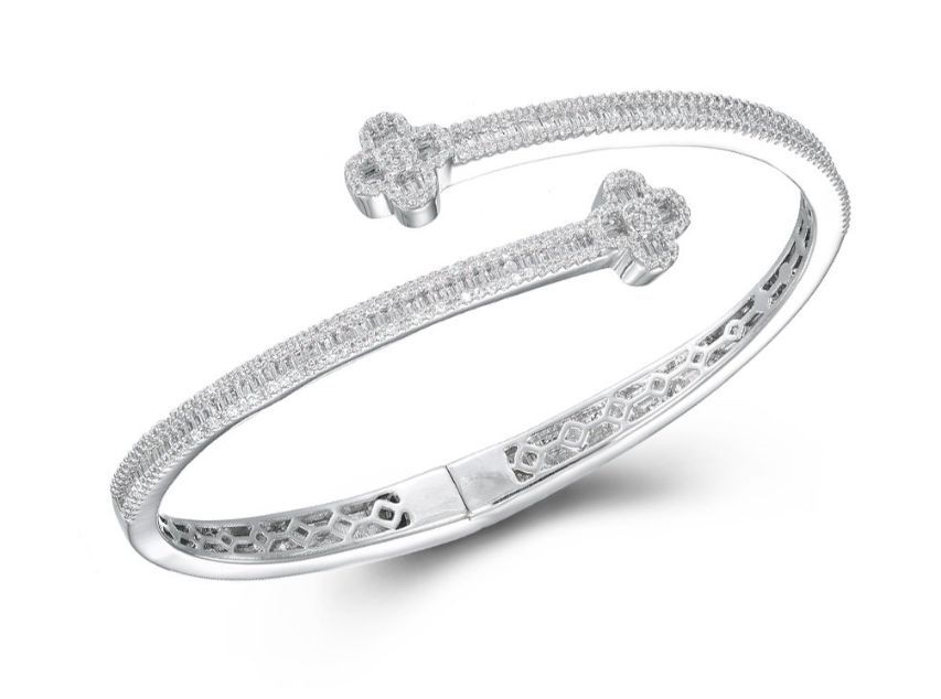 SA06725, Ladies' Moissanite Bangle, S925, Rhodium Plated, White, 26.09g