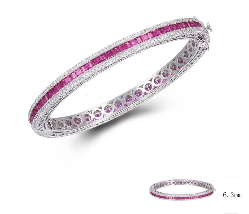 SA06133, Ladies' Moissanite Bangle, S925, Rhodium Plated, White, 25.01g