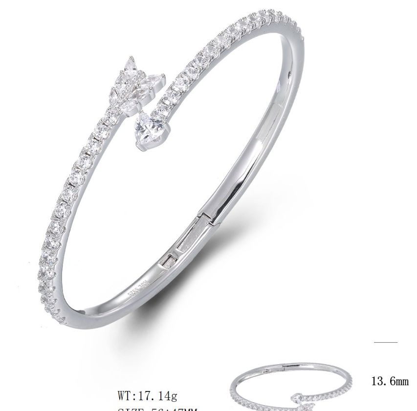 SA06561, Ladies' Moissanite Bangle, S925, Rhodium Plated, White, 17.68g