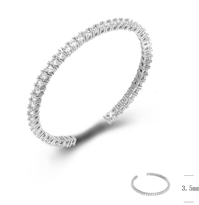 SA05985, Ladies' Moissanite Bangle, S925, Rhodium Plated, White, 10.67g