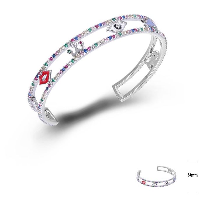 SA05931, Ladies' Moissanite Bangle, S925, Rhodium Plated, White, 12.7g
