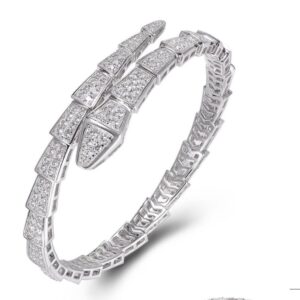 SA06439, Ladies' Moissanite Bangle, S925, Rhodium Plated, White, 23.76g