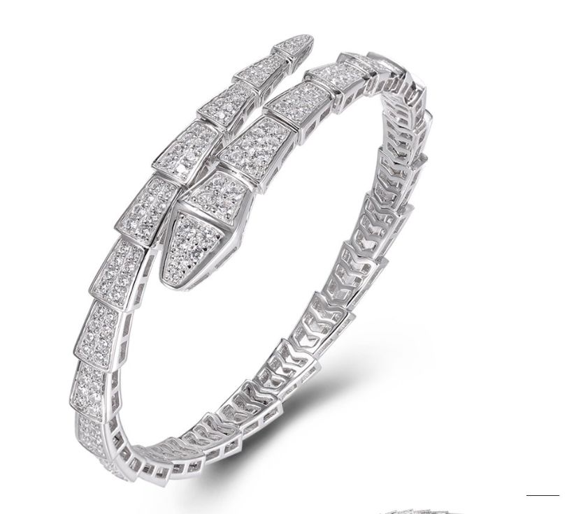 SA06439, Ladies' Moissanite Bangle, S925, Rhodium Plated, White, 23.76g