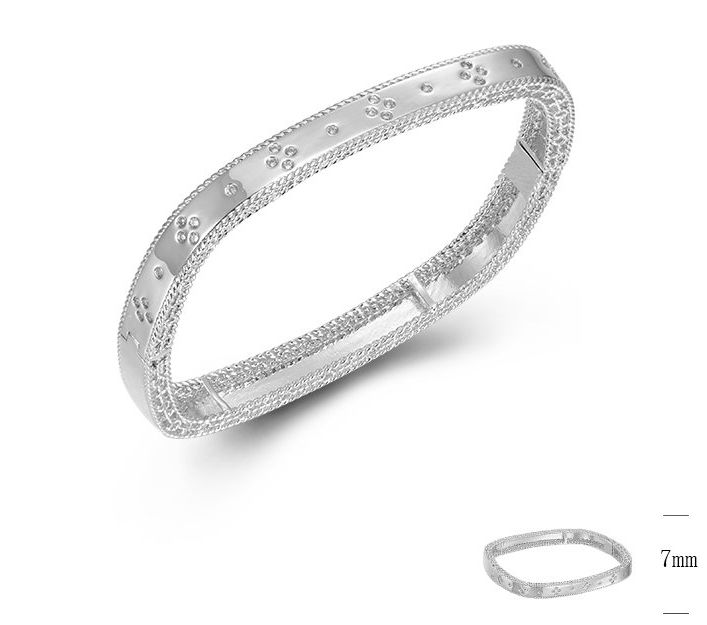 SA05875, Ladies' Moissanite Bangle, S925, Rhodium Plated, White, 22.41g
