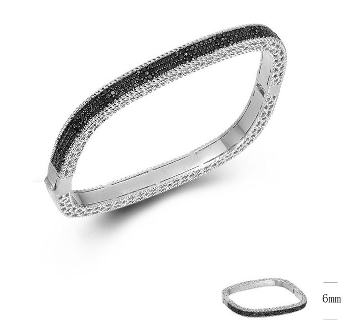 SA05874-C, Ladies' Moissanite Bangle, S925, Rhodium + Black Rhodium Plated, Silver, 28.15g