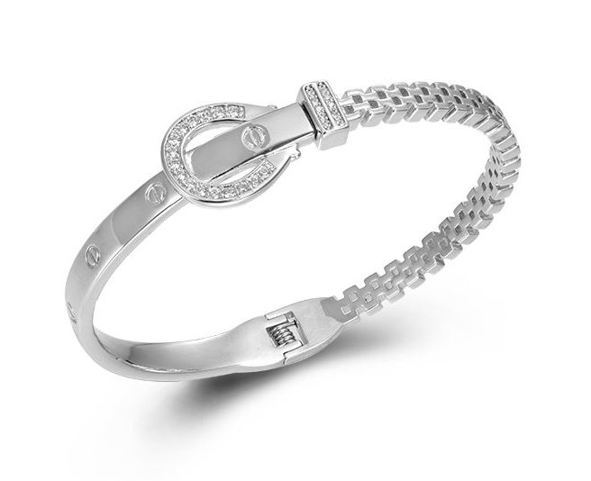 SA05882, Ladies' Moissanite Bangle, S925, Rhodium Plated, White, 22.52g