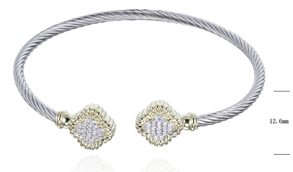 SA07095, Ladies' Moissanite Bangle, S925, Rhodium Plated, White, 12.24g