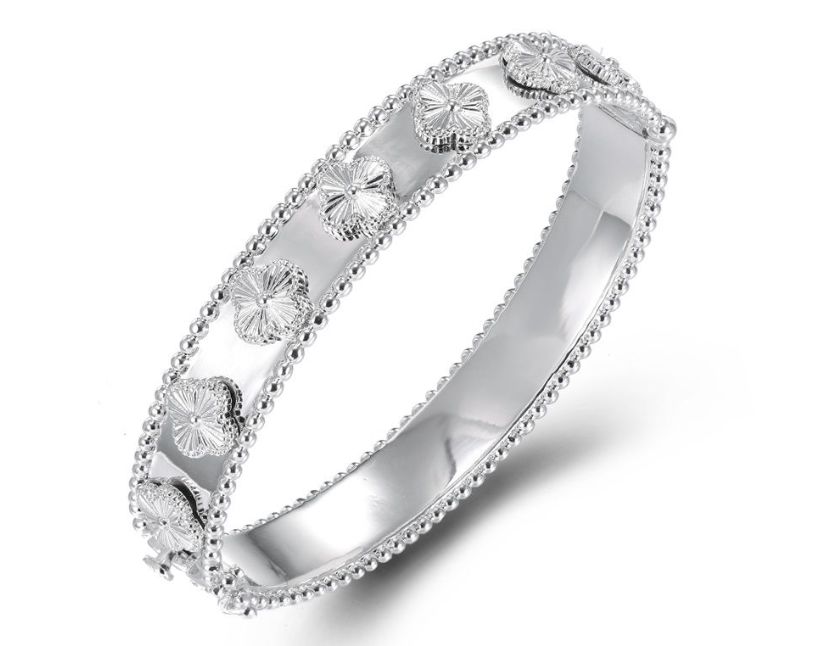 SA06505, Ladies' Moissanite Bangle, S925, Rhodium Plated, White, 45.66g