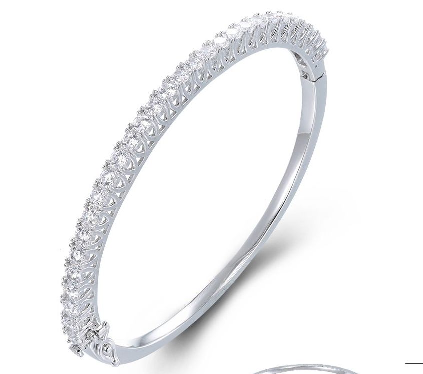SA07530, Ladies' Moissanite Bangle, S925, Rhodium Plated, White, 13.23g