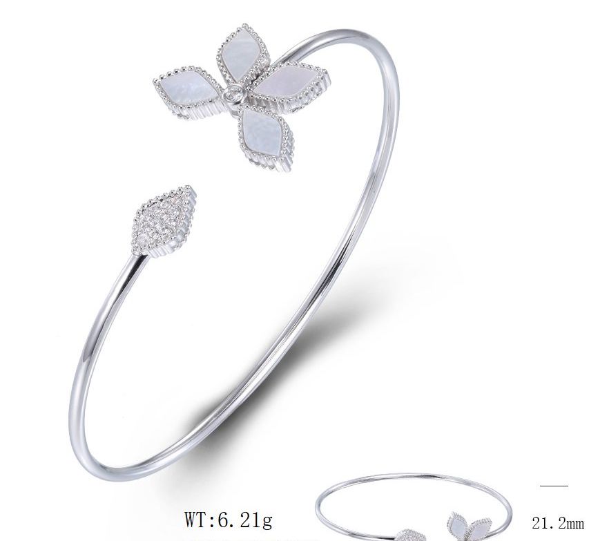 SA07142, Ladies' Moissanite Bangle, S925, Rhodium Plated, White, 6.14g