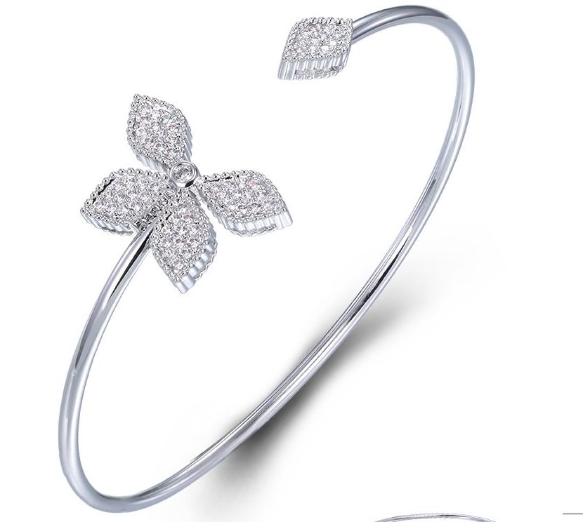 SA07144, Ladies' Moissanite Bangle, S925, Rhodium Plated, White, 5.92g