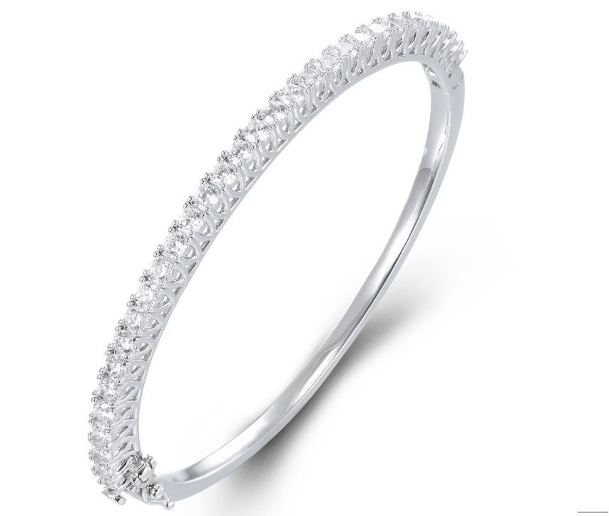 SA07531, Ladies' Moissanite Bangle, S925, Rhodium Plated, White, 14.05g