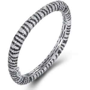 SA07075-C, Ladies' Moissanite Bangle, S925, Rhodium + Black Rhodium Plated, Silver, 39.747g