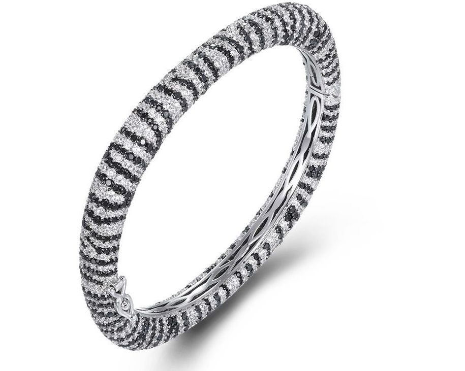 SA07075-C, Ladies' Moissanite Bangle, S925, Rhodium + Black Rhodium Plated, Silver, 39.747g