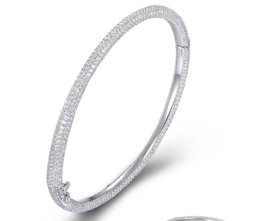 SA07076, Ladies' Moissanite Bangle, S925, Rhodium Plated, White, 15.638g