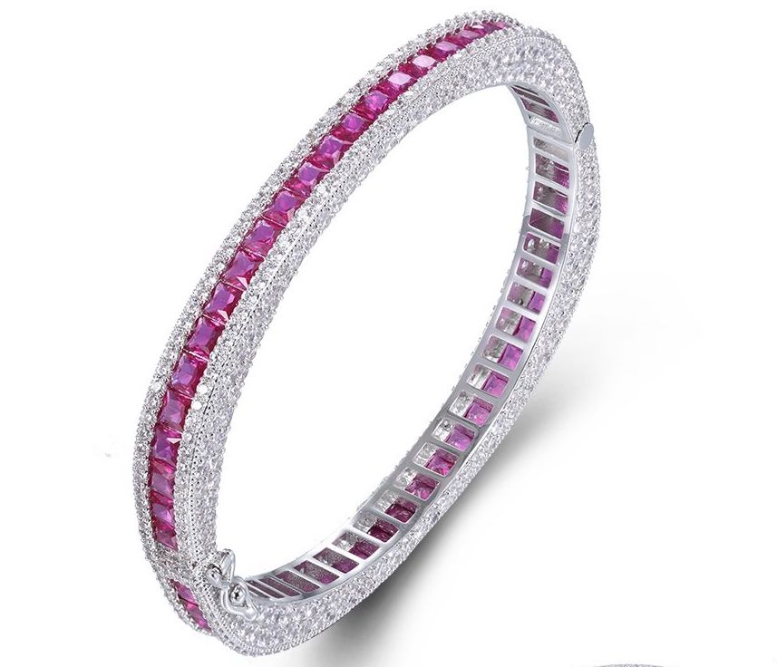 SA07077, Ladies' Moissanite Bangle, S925, Rhodium Plated, White, 31.427g