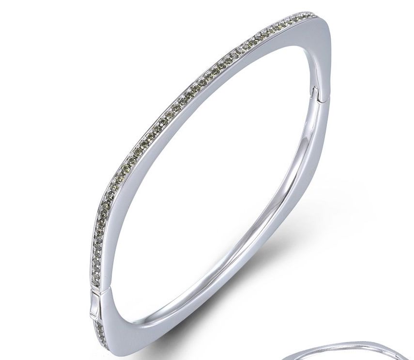 SA07078, Ladies' Moissanite Bangle, S925, Rhodium Plated, White, 22.593g