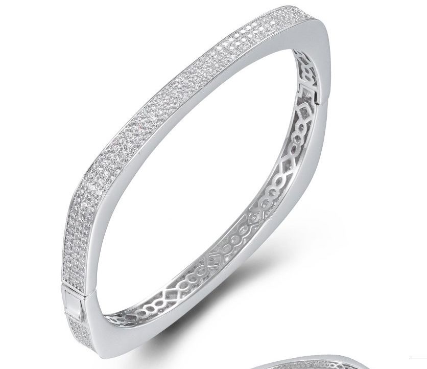 SA07079, Ladies' Moissanite Bangle, S925, Rhodium Plated, White, 26.677g