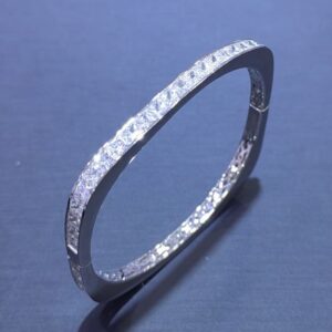 SA07653, Ladies' Moissanite Bangle, S925, Rhodium Plated, White, 23.553g