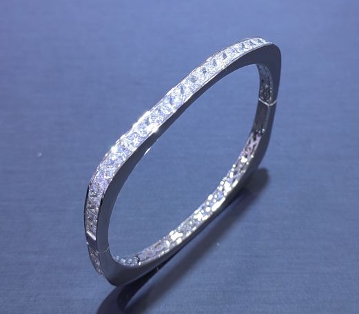 SA07653, Ladies' Moissanite Bangle, S925, Rhodium Plated, White, 23.553g