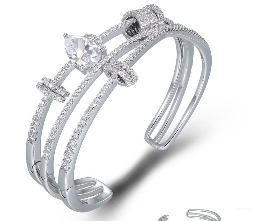 SA07081, Ladies' Moissanite Bangle, S925, Rhodium Plated, White, 38.005g