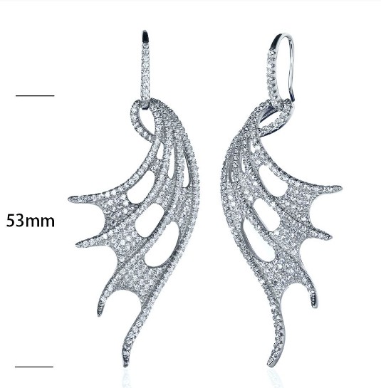 SE11721, Ladies' Moissanite Earring, S925, Rhodium Plated, White, 13.6g
