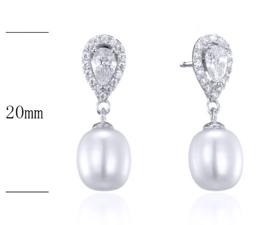 SE24470, Ladies' Moissanite Earring, S925, Rhodium Plated, White, 2.26g