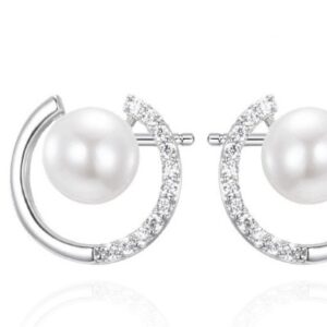 SE34072, Ladies' Moissanite Earring, S925, Rhodium Plated, White, 1.9g