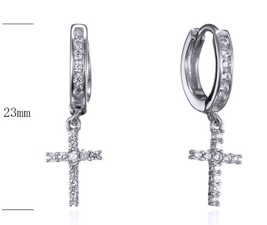 SE26059, Ladies' Moissanite Earring, S925, Rhodium Plated, White, 1.9g