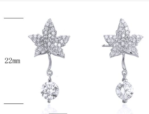 SE26011, Ladies' Moissanite Earring, S925, Rhodium Plated, White, 1.8g
