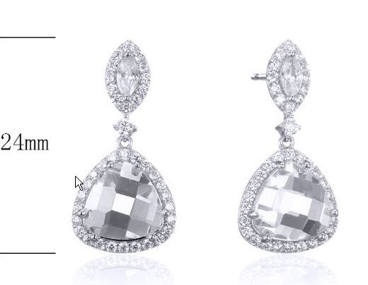 SE24457, Ladies' Moissanite Earring, S925, Rhodium Plated, White, 5.2g