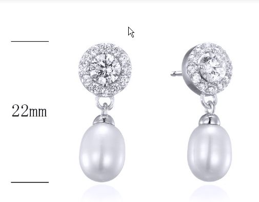 SE24474, Ladies' Moissanite Earring, S925, Rhodium Plated, White, 4.4g