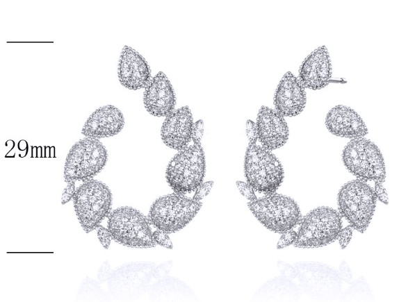 SE27946, Ladies' Moissanite Earring, S925, Rhodium Plated, White, 7.02g