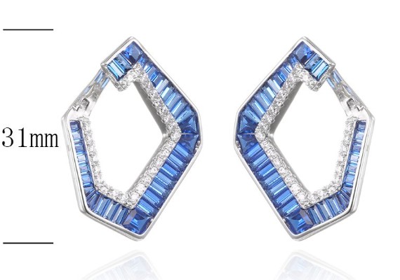 SE29577, Ladies' Moissanite Earring, S925, Rhodium Plated, White, 8.02g