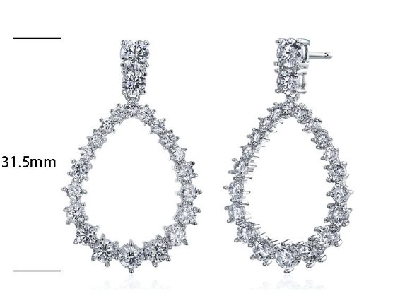 SE15737, Ladies' Moissanite Earring, S925, Rhodium Plated, White, 5.24g