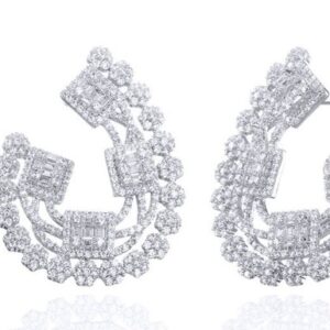 SE26579, Ladies' Moissanite Earring, S925, Rhodium Plated, White, 12.47g