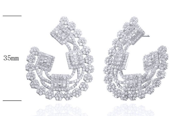 SE26579, Ladies' Moissanite Earring, S925, Rhodium Plated, White, 12.47g