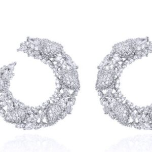 SE27969, Ladies' Moissanite Earring, S925, Rhodium Plated, White, 9.23g
