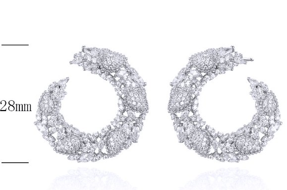 SE27969, Ladies' Moissanite Earring, S925, Rhodium Plated, White, 9.23g