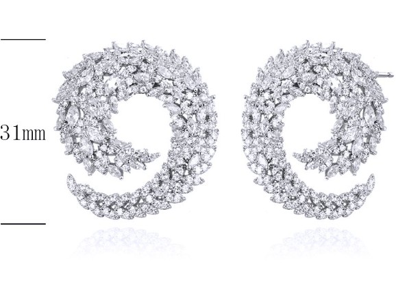 SE27937, Ladies' Moissanite Earring, S925, Rhodium Plated, White, 13.48g