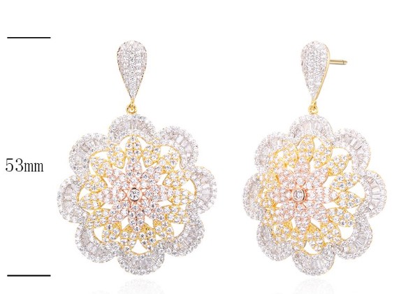 SE22806, Ladies' Moissanite Earring, S925, Rhodium Plated, White, 22.86g