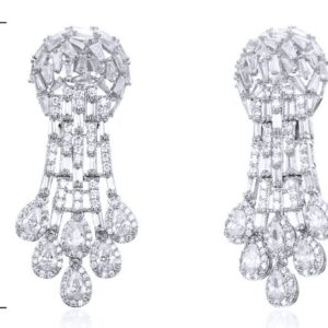 SE24834, Ladies' Moissanite Earring, S925, Rhodium Plated, White, 13.86g